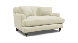 White Chenille Loveseat Armchair - Traditional Snuggler Cuddler Custom Arm Chair In Stain Resistant Chenille - Galloway Range