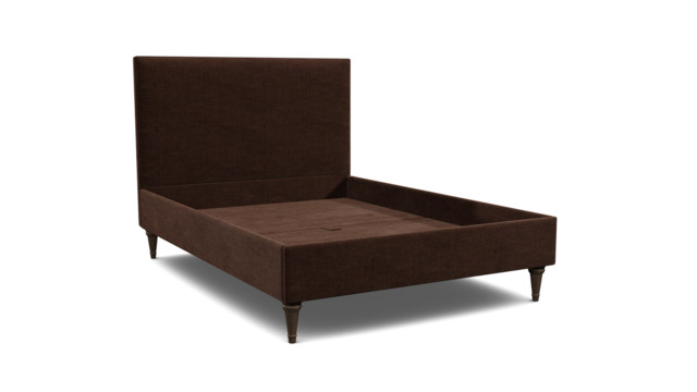 Brown Velvet Double Bed Frame - Traditional Low End With Large Headboard In Easy Clean Velvet - Yarnmouth Range - image 1