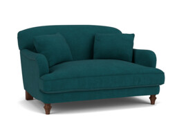 Teal Velvet Loveseat Armchair - Traditional Snuggler Cuddler Custom Arm Chair In Stain Resistant Velvet - Evelyn Range