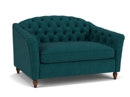 Teal Velvet Loveseat Armchair - Traditional Snuggler Cuddler Custom Arm Chair In Stain Resistant Velvet - Payton Range - thumbnail 1