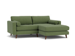 Green Linen Loveseat Sofa With Chaise - Modern Petit Custom Sofa - Shoreditch Range - thumbnail 1