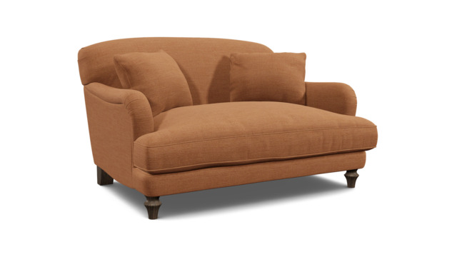 Orange Velvet Loveseat Armchair - Traditional Snuggler Cuddler Custom Arm Chair In Stain Resistant Velvet - Evelyn Range - image 1