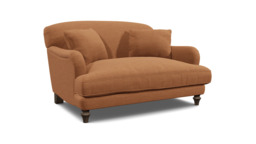 Orange Velvet Loveseat Armchair - Traditional Snuggler Cuddler Custom Arm Chair In Stain Resistant Velvet - Evelyn Range