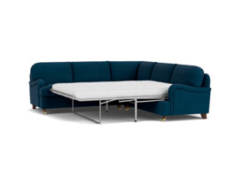 Blue Velvet 3X3 Seater Corner Sofabed - Traditional Fold Out Custom Sofa Bed In Easy Clean Velvet - Helston Range - thumbnail 1