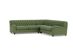 Green 3.5 Seater Corner Sofa - Traditional Chesterfield Style Fabric Luxury Premium Corner Sofa - Bakewell Range