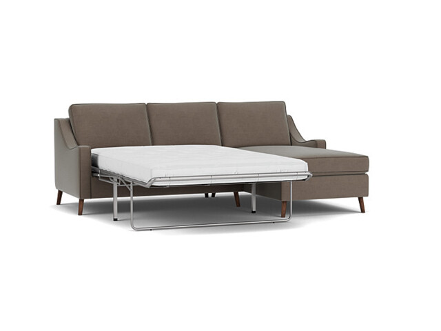 Mid-Century Weymouth 3 Seater Brown Chaise Sofa Bed, 170+ Customisation Options, UK Crafted - Darlings of Chelsea - image 1