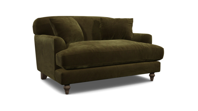 Green Linen Loveseat Armchair - Traditional Snuggler Cuddler Custom Arm Chair - Galloway Range - image 1