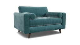 Teal Velvet Loveseat Armchair - Modern Snuggle Cuddler Custom Arm Chair In Stain Resistant Velvet - Shoreditch Range