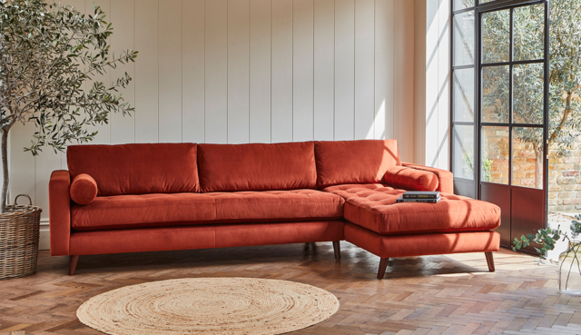 Terracotta Fabric 3 Seater Sofa With Chaise - Modern Style Custom Sofa - Shoreditch Range