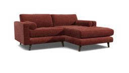 Purple Velvet Loveseat Sofa With Chaise - Modern Petit Custom Sofa In Easy Clean Velvet - Shoreditch Range - thumbnail 1