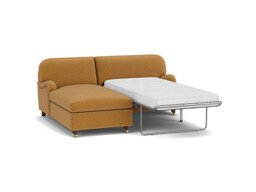 Orange Velvet Loveseat Sofabed With Chaise - Traditional Pull Out Single Custom Sofa Bed In Stain Resistant Velvet - Helston Range
