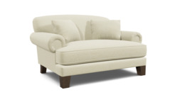 White Chenille Loveseat Armchair - Traditional Snuggler Cuddler Custom Arm Chair In Stain Resistant Chenille - Thatcham Range - thumbnail 1