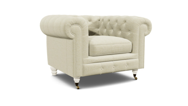 White Chenille Armchair - Traditional Chesterfield Style Custom Arm Chair In Stain Resistant Chenille - Harrington Range - image 1