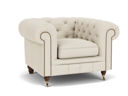 White Chenille Armchair - Traditional Chesterfield Style Custom Arm Chair In Stain Resistant Chenille - Harrington Range