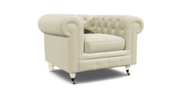 White Chenille Armchair - Traditional Chesterfield Style Custom Arm Chair In Stain Resistant Chenille - Harrington Range