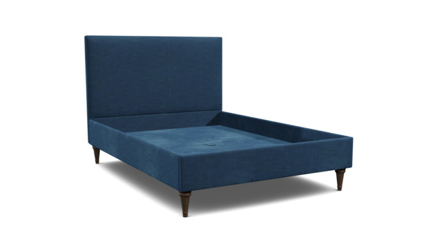 Blue Velvet Double Bed Frame - Traditional Low End With Large Headboard In Easy Clean Velvet - Yarnmouth Range - image 1