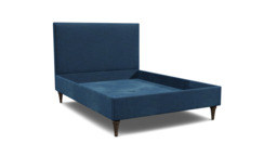 Blue Velvet Double Bed Frame - Traditional Low End With Large Headboard In Easy Clean Velvet - Yarnmouth Range