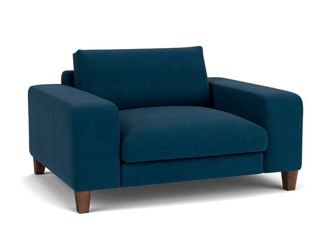 Blue Velvet Loveseat Armchair - Modern Snuggle Cuddler Custom Arm Chair In Easy Clean Velvet - Kingly Range - image 1