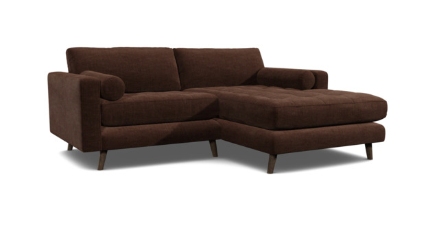 Brown Velvet Loveseat Sofa With Chaise - Modern Petit Custom Sofa In Easy Clean Velvet - Shoreditch Range - image 1
