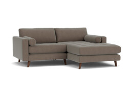 Brown Velvet Loveseat Sofa With Chaise - Modern Petit Custom Sofa In Easy Clean Velvet - Shoreditch Range