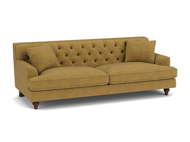 Yellow Velvet 4 Seater Sofa - Traditional Button Back Custom Sofa In Stain Resistant Velvet - Charnwood Range - image 1