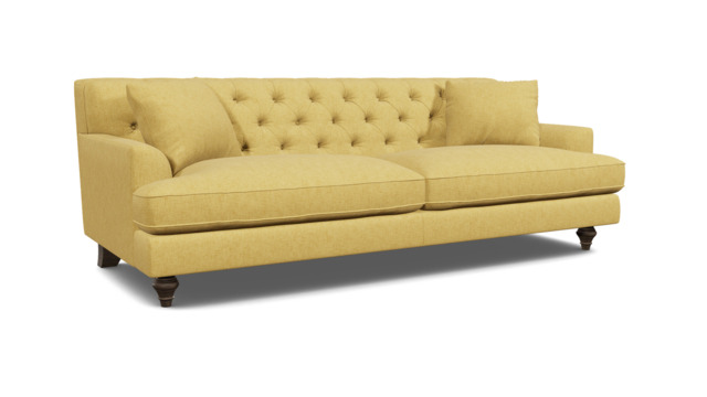 Yellow Velvet 4 Seater Sofa - Traditional Button Back Custom Sofa In Stain Resistant Velvet - Charnwood Range - image 1