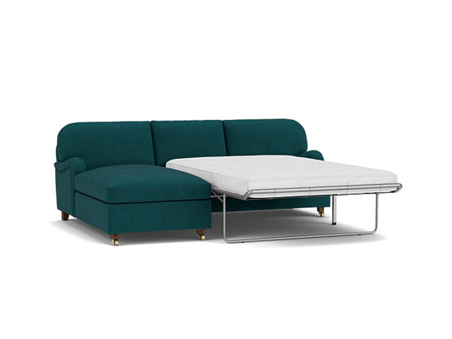 Teal Velvet 3 Seater Sofabed With Chaise - Traditional Fold Out Custom Sofa Bed In Stain Resistant Velvet - Helston Range - image 1