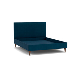 Blue Velvet King Size Bed Frame - Traditional Low End With Large Headboard In Easy Clean Velvet - Yarnmouth Range - thumbnail 1