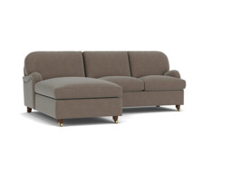Brown Velvet 2 Seater Sofa With Chaise - Traditional Style Custom Sofa In Easy Clean Velvet - Helston Range - thumbnail 1