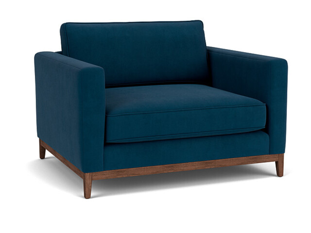 Blue Velvet Loveseat Armchair - Modern Snuggle Cuddler Custom Arm Chair In Easy Clean Velvet - Darwin Range - image 1