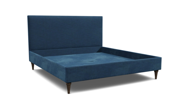 Blue Velvet Super King Size Bed Frame - Traditional Low End With Large Headboard In Easy Clean Velvet - Yarnmouth Range - image 1