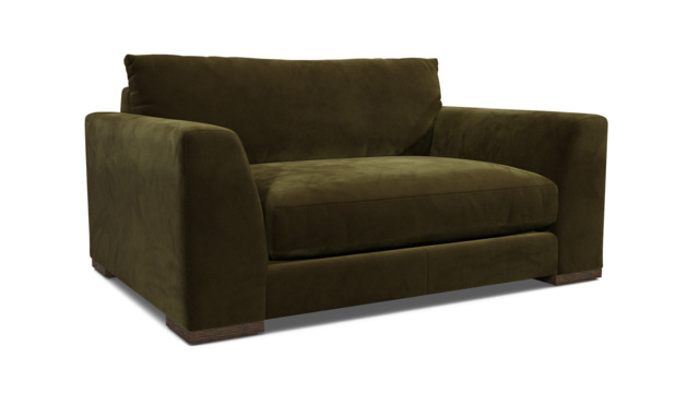 Green Linen Loveseat Armchair - Modern Snuggle Cuddler Custom Arm Chair - Kingston Range - image 1