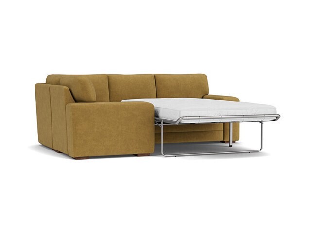 Yellow Velvet 1X2.5 Seater Corner Sofabed - Modern Pull Out Custom Sofa Bed In Stain Resistant Velvet - Sloane Range - image 1