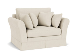 White Chenille Loveseat Armchair - Traditional Snuggler Cuddler Custom Arm Chair In Stain Resistant Chenille - Jude Range