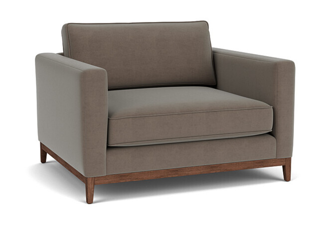 Brown Velvet Loveseat Armchair - Modern Snuggle Cuddler Custom Arm Chair In Easy Clean Velvet - Darwin Range - image 1
