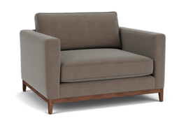 Brown Velvet Loveseat Armchair - Modern Snuggle Cuddler Custom Arm Chair In Easy Clean Velvet - Darwin Range - thumbnail 1