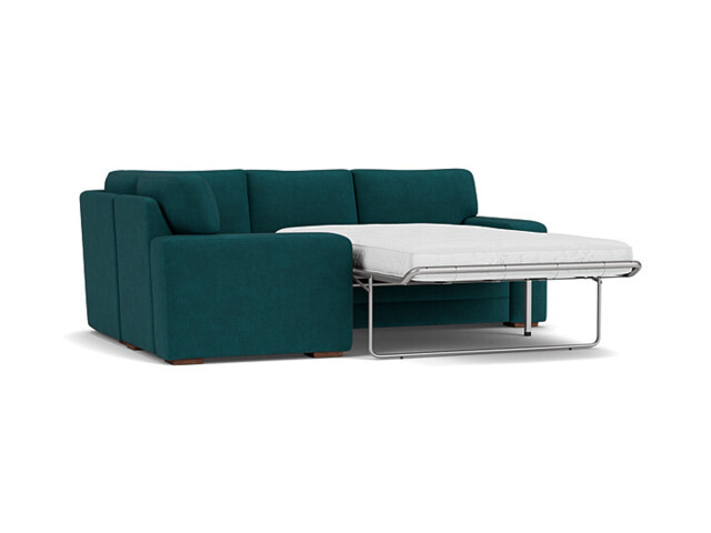 Teal Velvet 1X2.5 Seater Corner Sofabed - Modern Pull Out Custom Sofa Bed In Stain Resistant Velvet - Sloane Range - image 1