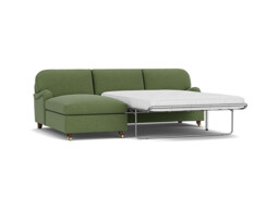 Green Linen 3.5 Seater Sofabed With Chaise - Traditional Fold Out Custom Sofa Bed - Helston Range - thumbnail 1