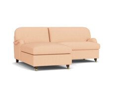 Pink Velvet Loveseat Sofa With Chaise - Traditional Style Custom Sofa In Stain Resistant Velvet - Helston Range - thumbnail 1
