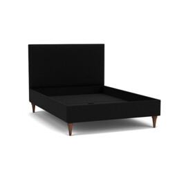Black Velvet Double Bed Frame - Traditional Low End With Large Headboard In Easy Clean Velvet - Yarnmouth Range - thumbnail 1