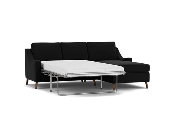 Mid-Century Weymouth 2 Seater Black Chaise Sofa Bed, 170+ Customisation Options, UK Crafted - Darlings of Chelsea - image 1