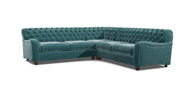Teal 3 Seater Corner Sofa - Traditional Chesterfield Style Fabric Luxury Premium Corner Sofa - Bakewell Range - image 1