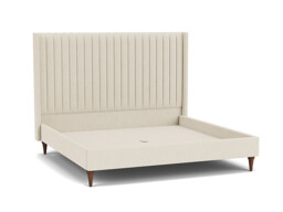 White Chenille Emperor Size Bed Frame - Modern Style Bed With Headboard In Stain Resistant Chenille - Wokingham Range - thumbnail 1