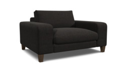 Black Velvet Loveseat Armchair - Modern Snuggle Cuddler Custom Arm Chair In Easy Clean Velvet - Kingly Range - thumbnail 1