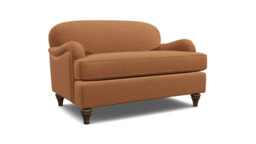Orange Velvet Loveseat Armchair - Traditional Snuggler Cuddler Custom Arm Chair In Stain Resistant Velvet - Lincoln Range - thumbnail 1