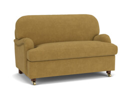 Yellow Velvet Loveseat Armchair - Traditional Snuggler Cuddler Custom Arm Chair In Stain Resistant Velvet - Helston Range - thumbnail 1