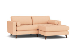 Pink Velvet Loveseat Sofa With Chaise - Modern Petit Custom Sofa In Stain Resistant Velvet - Shoreditch Range