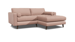 Pink Velvet Loveseat Sofa With Chaise - Modern Petit Custom Sofa In Stain Resistant Velvet - Shoreditch Range
