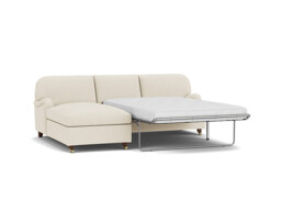 White Chenille 3 Seater Sofabed With Chaise - Traditional Fold Out Custom Sofa Bed In Stain Resistant Chenille - Helston Range