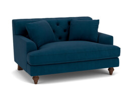 Blue Velvet Loveseat Armchair - Traditional Snuggler Cuddler Custom Arm Chair In Easy Clean Velvet - Charnwood Range